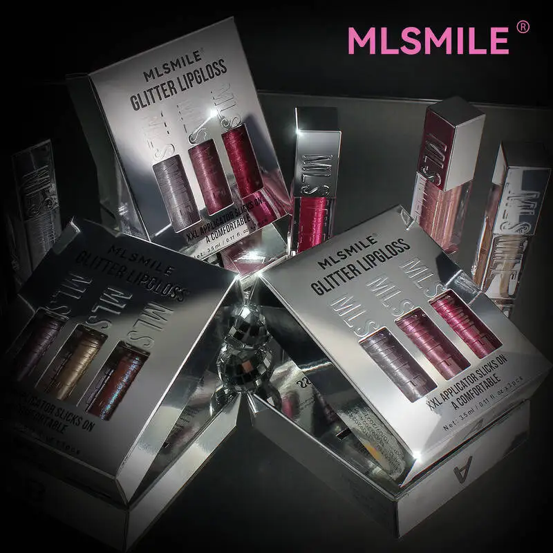 MLSMILE Makeup Sparkling Set, großer Bürstenkopf, Spiegel, Perlen-Lipgloss, feiner Schimmer, flüssiger Lippenstift, 3-teilig, 2025, neu