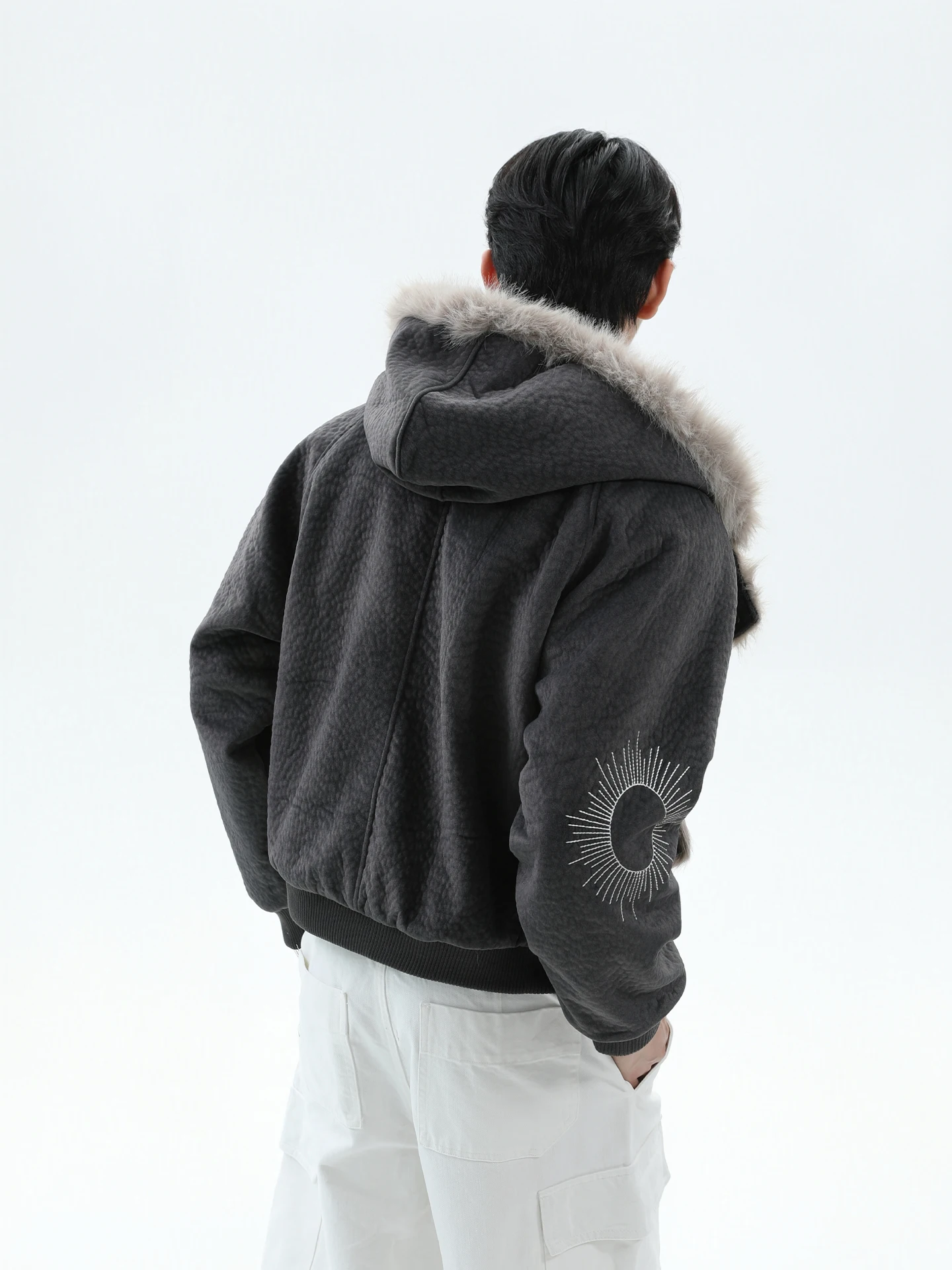 سترات رجالية شتوية 2025 بقلنسوة من فراء الأرنب الصناعي بتصميم عتيق سترات رجالية سميكة ودافئة معاطف رجالية وسيم بأكمام طويلة بلون واحد #3