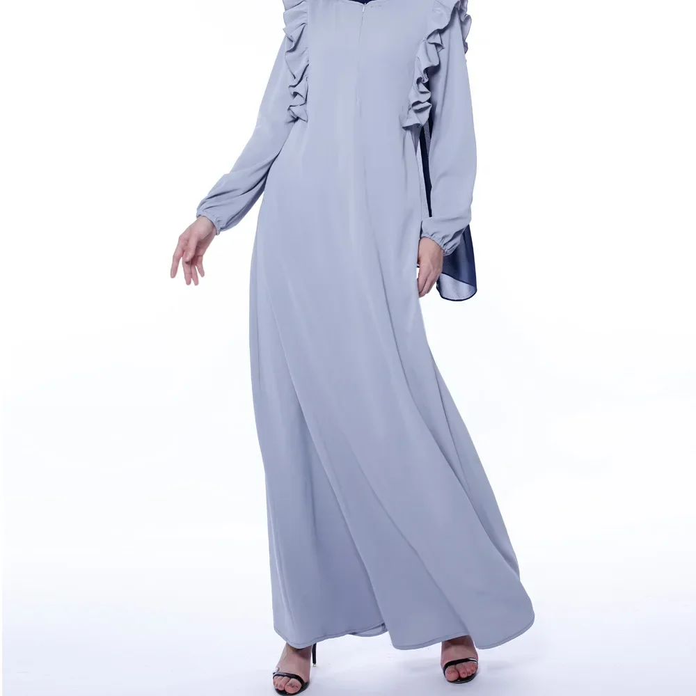 Ruffled Women Dress Muslim Abayas Women Spring and Autumn Abaya Fashion Elegant Casual  Long Sleeve Turkey Dress for Women Robes