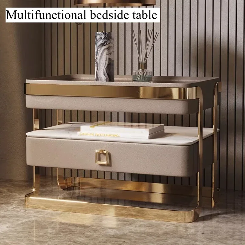 Clock Lamp Nightstand Modern Storage Bedroom Side Nightstand Luxury Vanity Mesita De Noche Dormitorio Furniture Accessories