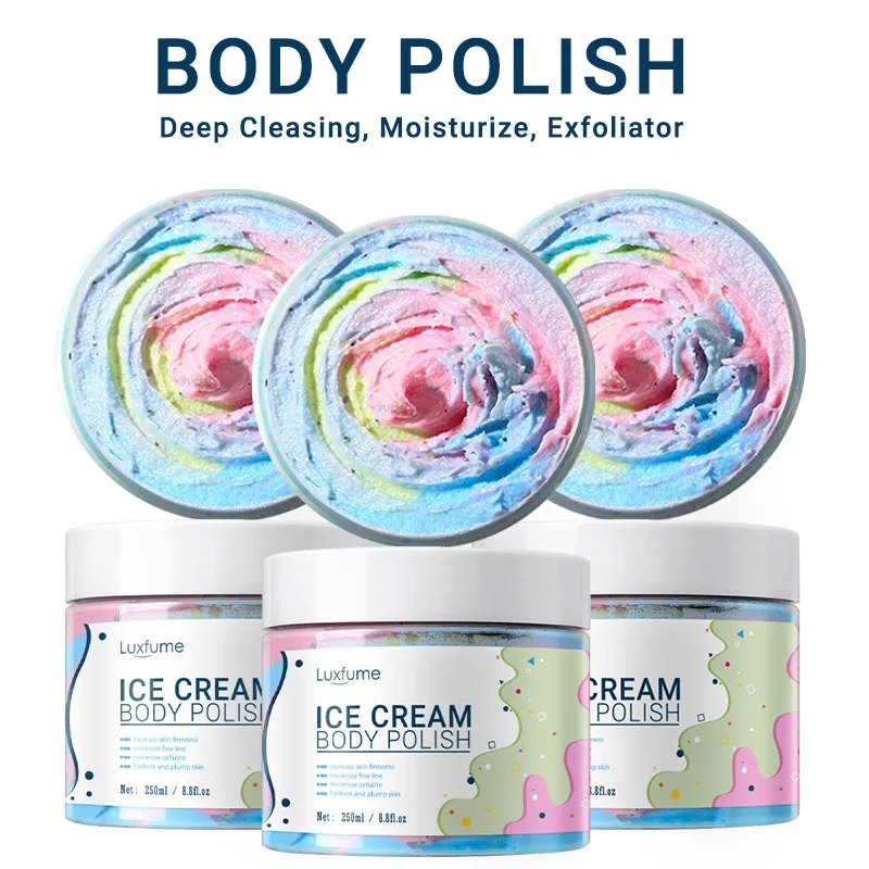 250ml Rainbow Scrub Ice Cream Body Frosting Cream Cleanses Moisturizes Exfoliating Scrub Bathing Body Scrub Soap Body Wash