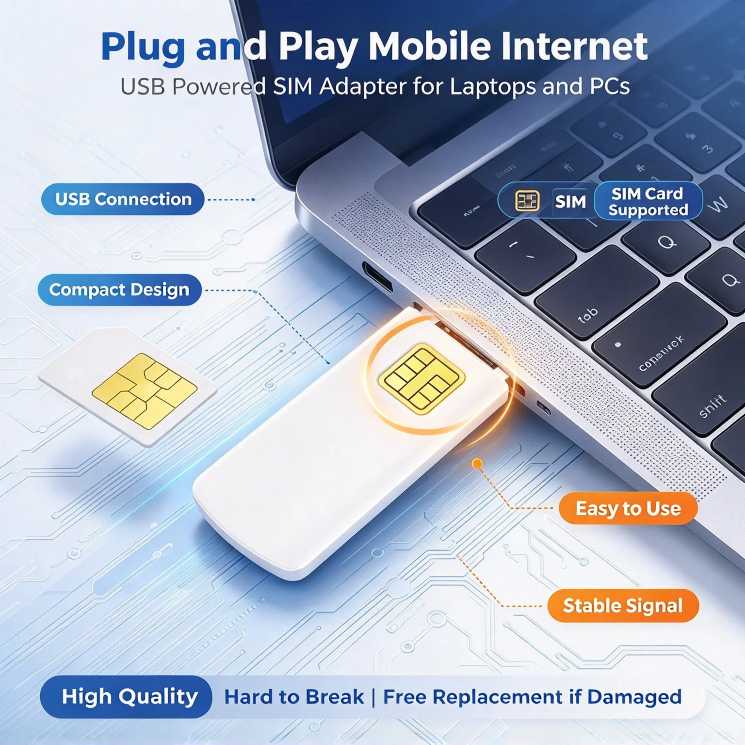 USB SIM Smart Card Reader High-Speed Lightweight eSIM Card Adapter, Plug & Play for Android Windows Mac OS PC