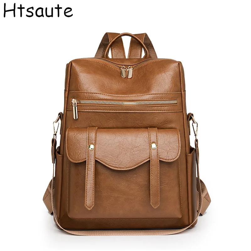 Large capacity retro style soft women's backpack high quality convertible shoulder bag, perfect for commuting and travel