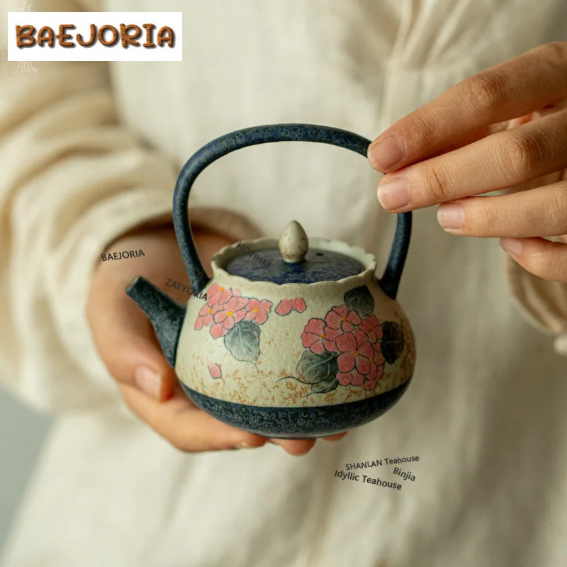 

Hand-painted Hydrangea Teapot Antique Tea Infuser Pot Tea Maker Kettle With Filter Dahongpao Drinkware Supplies Decoration Craft