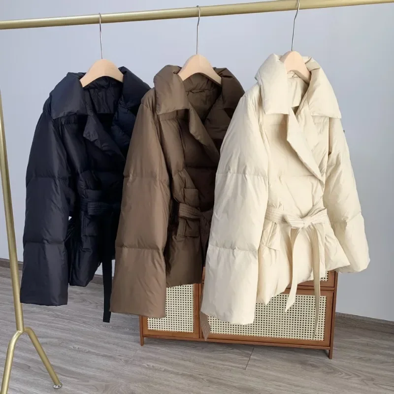 2023 New Female Clothing Ladies Winter Solid Color Down Jacket Women Fashion Loose Coat Women Lapel Warm Casual Chic Parka Coat