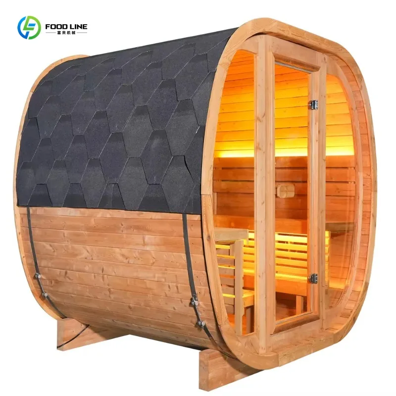 Outdoor Oval Solid Wood Sauna All Weather Insulated Structure 2
