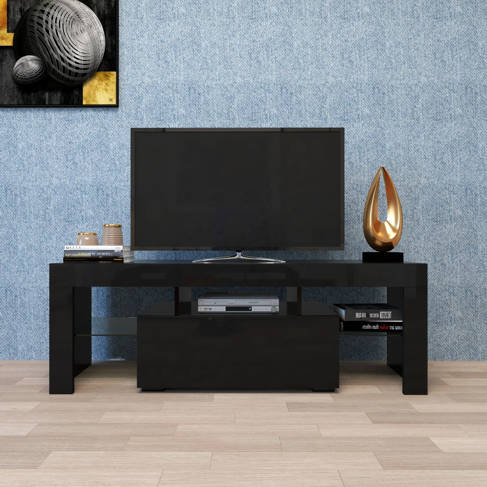#Black TV Stand with LED RGB L - Gaming Console Tv Stand 评论和价格
