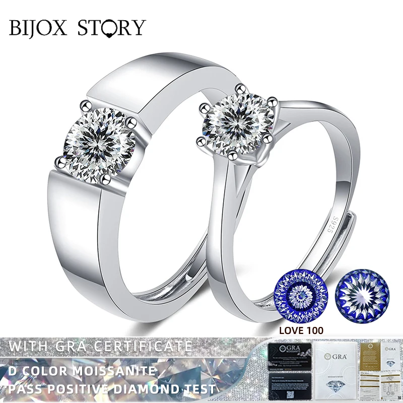 BIJOX STORY Multi Cuttings Moissanite Ring for Female Male Couple S925 Sterling Silver Love 100 Plum Blossom Cutting Party Ring