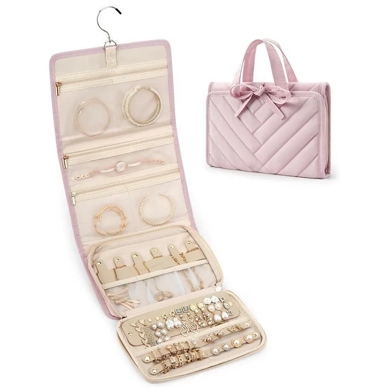 Large Capacity Cosmetic Bag Folding Portable Jewelry Bag with Hook Jewelry Storage Bag Makeup Tool Kits