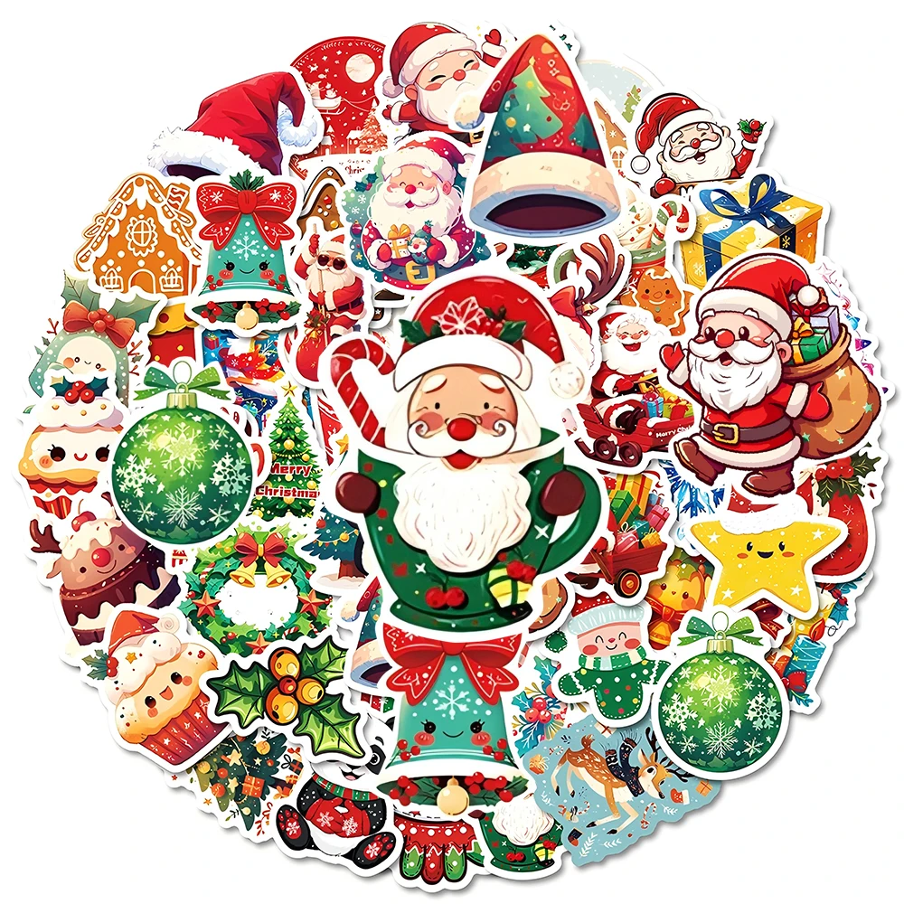 10/30/50/100pcs Cute Christmas Santa Claus Cartoon Stickers Waterproof Graffiti Diary Laptop Phone Kawaii Decoration Sticker Toy