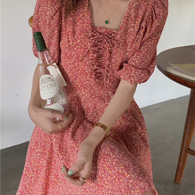   Kragen Casual Loose ort Sve Dr Ele Lady Sle Print A-Line Sommer Dr Polyesterfaser Mid-Slee Midi Dr