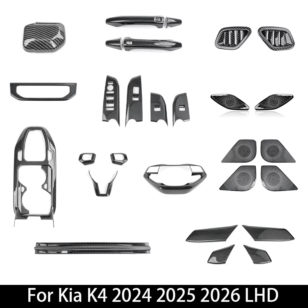 For Kia K4 2024 2025 2026 Carbon Fiber Interior Dashboard Central Console Gear Shift Window Button Air Vent Cover Accessories