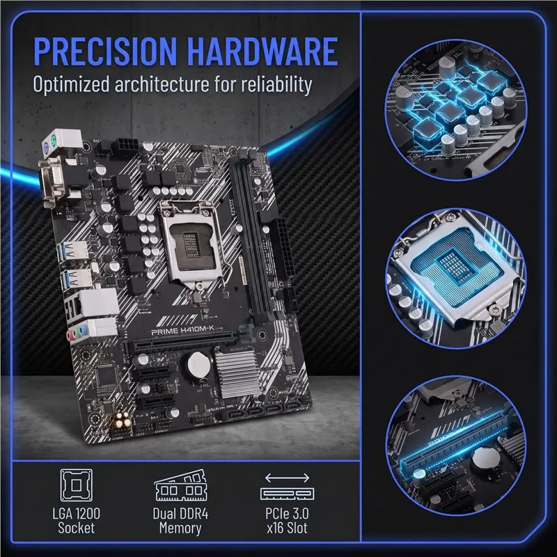 QWE-PRIME H410M-K LGA1200 Motherboard For 10Th Gen I9/I7/I5/I3 CPU- Dual DDR4, Pcie 3.0 X16, 2X Pcie X1 Expansion Slots