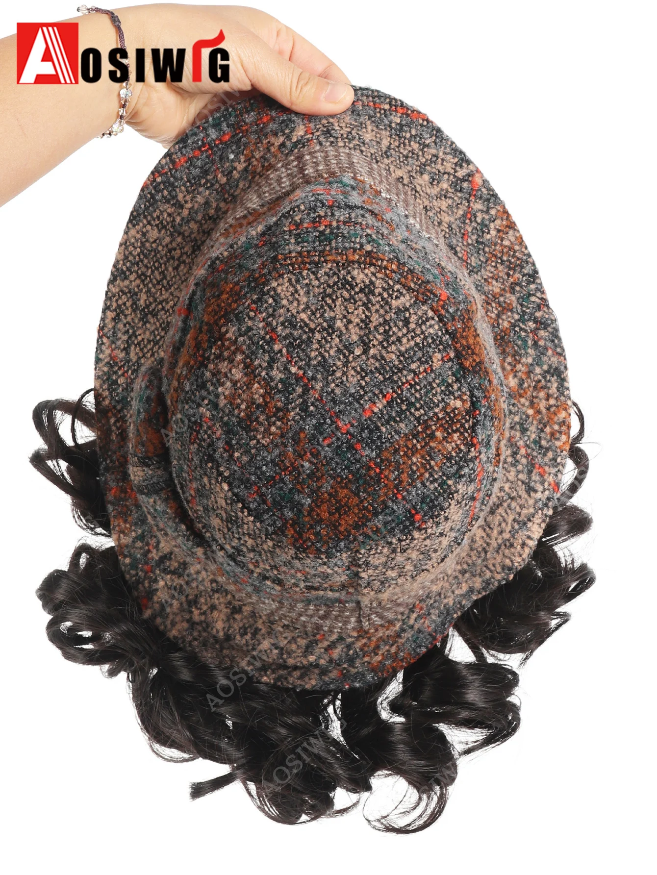 Synthetic Short Curly Hair Vintage Cloche Hat Wig For Women French Retro Integrated Hat Wig Suitable For Autumn And Winter Daily