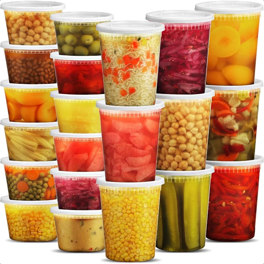 

JoyServe Deli Food Storage Containers with Lids 48 Sets 2432 Oz Quart Size 2416 Oz Pint Size Plastic Airtight Takeout Meal Prep