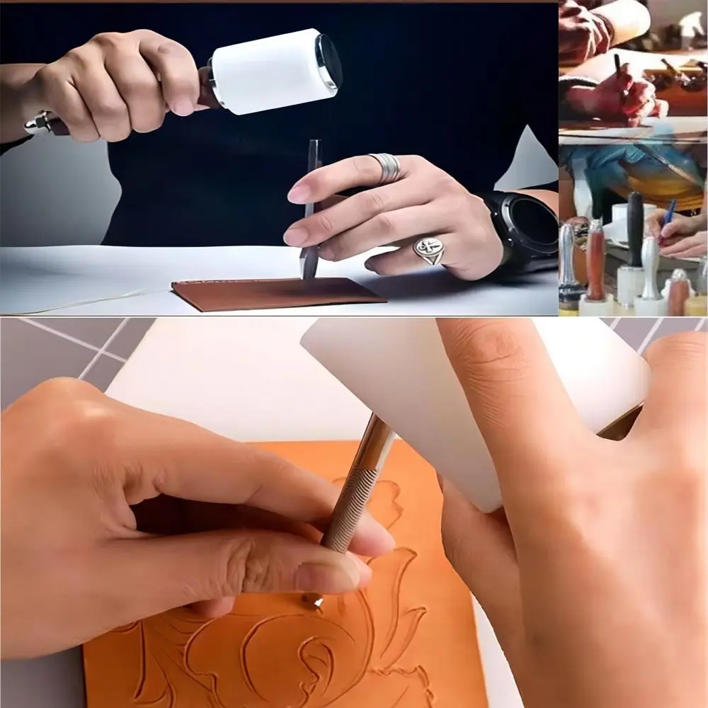 المهنية الجلود نحت المطرقة الخشب مقبض DIY أداة مطرقة أدوات حرفية اليدوية الجلود الحرفية لكمة الطباعة قرع #3