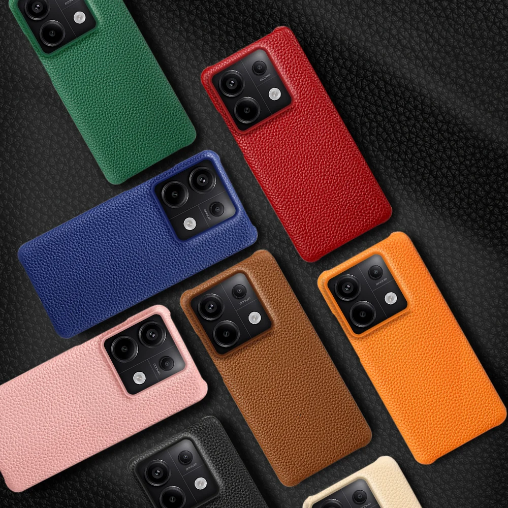 Genuine Cowhide Leather Phone Case for Poco X6 Pro 5G Luxury Back Cover for Xiaomi Redmi Note 13 Pro Plus 5G