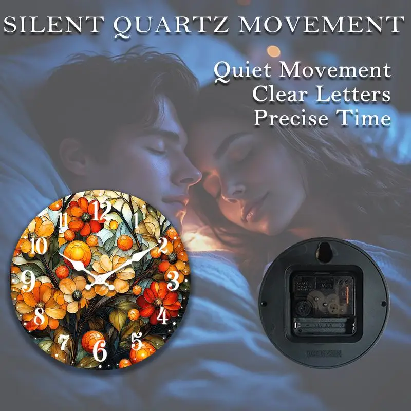 1 قطعة 2D-مسطحة مجردة نمط الأزهار الكوارتز جولة التناظرية خشبية ساعة حائط صامتة عظيمة لديكور المنزل هدايا عيد الميلاد الخ #5