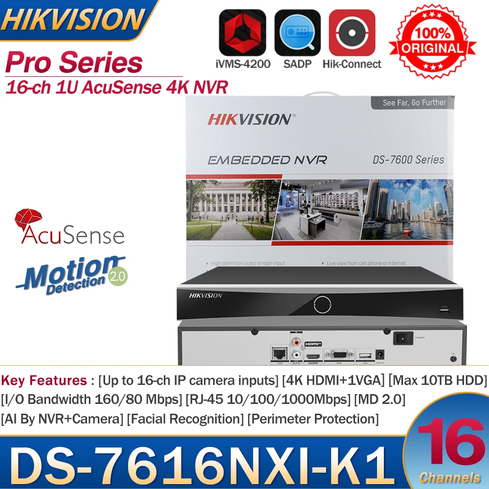 hikvision camera network video recorder suporte a camera de terceiros original nvr 16ch 1u acusense 4k ds7616nxi k1 01