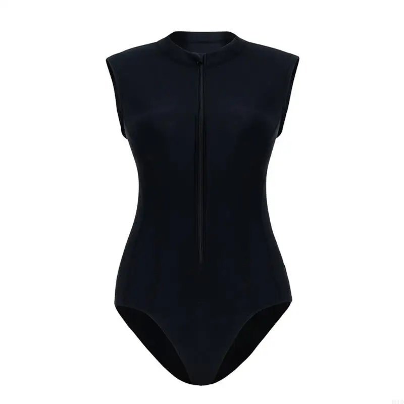 Einteiliger Schnorchelanzug für Damen, ärmelloser Rashguard-Badeanzug mit Reißverschluss vorne, schnell trocknender Neoprenanzug – Detail 9