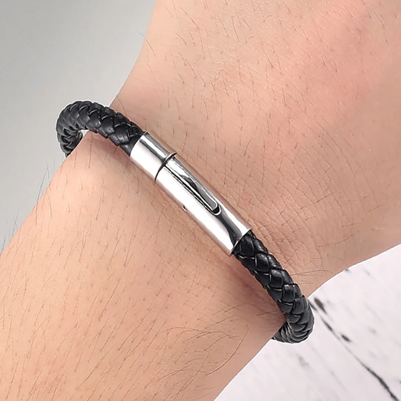 SNQP Quality Leather Bracelet for Men Women Stainless Steel Accessories Braid Style Bangles Birthday Party Jewelry Gifts