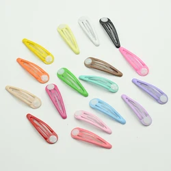 50PCS 5cm Clear Enamel Colorful Metal Snap Hair Clips with Pads for DIY Kids Hair Accessories Plain Hairpins Barrettes