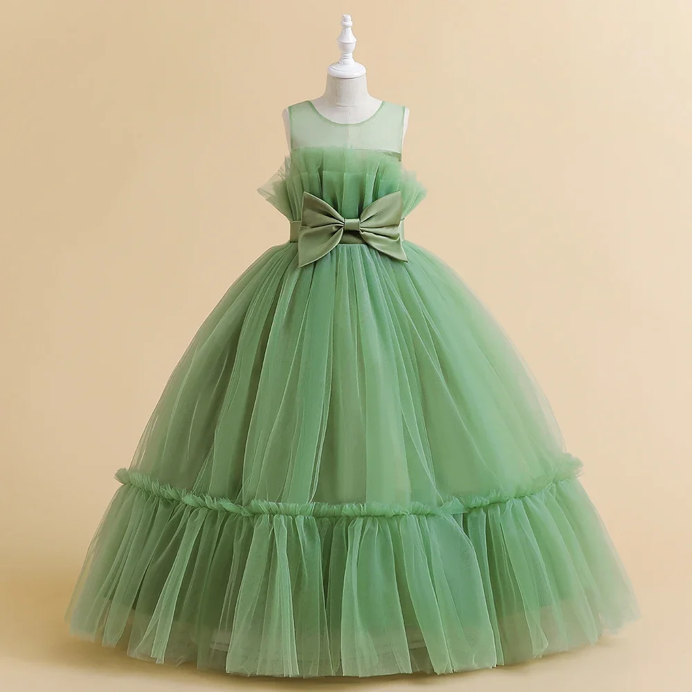 

Custom Girls Luxury Strapless Big Bow Ruffle Tulle Flower Girl Dress Wedding Party Gown Birthday Party Pageant Runway Dress