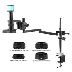 48MP 55MP 24MP 4K 1080P HDMI VGA USB Video Microscope Camera 180X C Mount Lens Articulating Rotatable Arm Desktop Clamp Stand