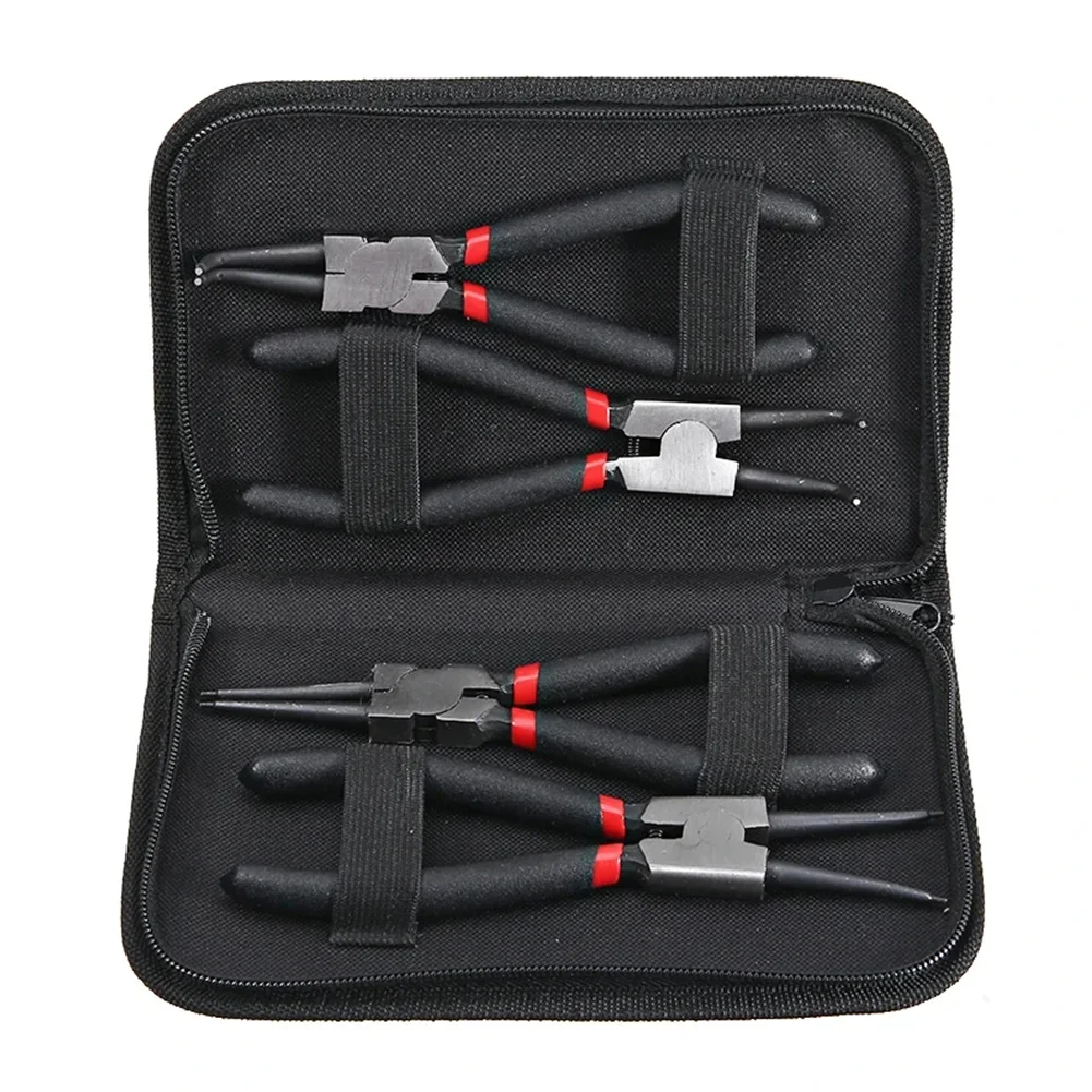 7 Inches Long Nose Plier,4Pcs Circlip Plier Set,Inner Outer Staight Bent,Plier Retaining Snap Ring Remover Tool