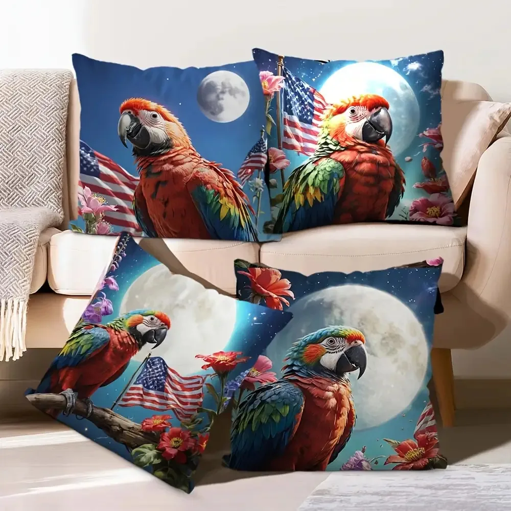 Bright tropical design digital printing pillow cover Short plush Suitable living rooms bedrooms sofas throw cushion cover 4pcs