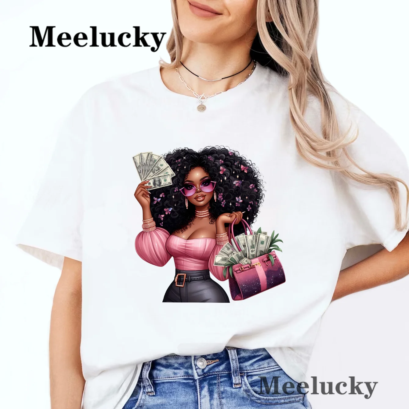 Summer Women Fashion Cotton T-Shirt Rich Girls In Africa Print O-Neck Tops Tees Short Sleeve Clothing Female Casual Streetwear