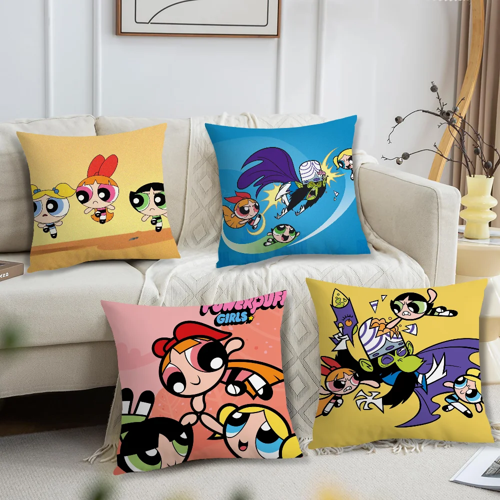 Cartoon The Girls Pillow Case Fan Style Square P-Powerpuff Home Decor Cushion Cover Design Printed