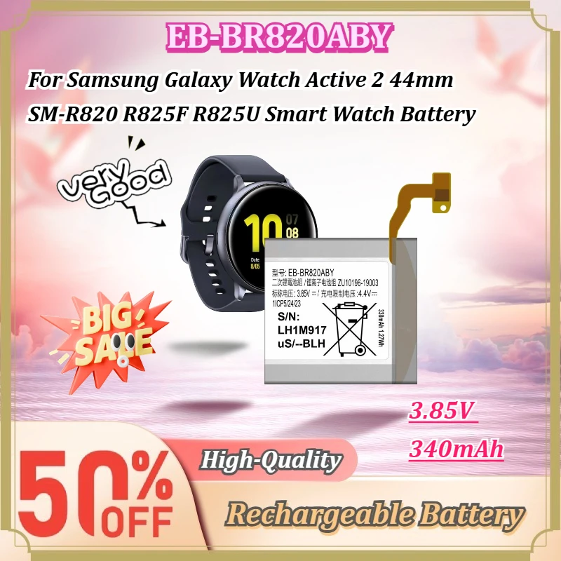 For Samsung Galaxy Watch Active 2 44mm SM-R820 R825F R825U EB-BR820ABY 3.85V 340mAh Rechargeable Li-Polymer Smart Watch Battery