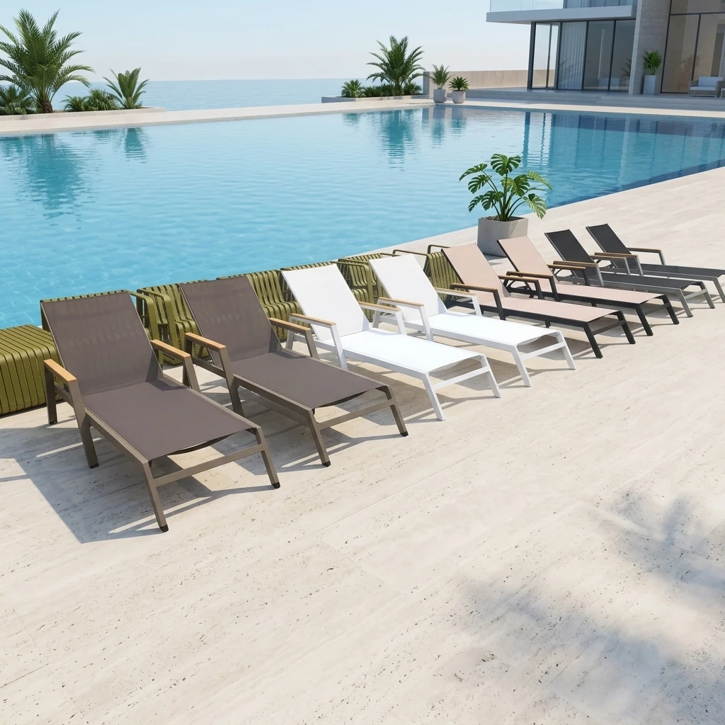 xx-Mesh Chaise Lounge Aluminum Frame Beach Poolside Sling Sun Bed Pool Resort Bed Sunbed Outdoor Sun Lounger