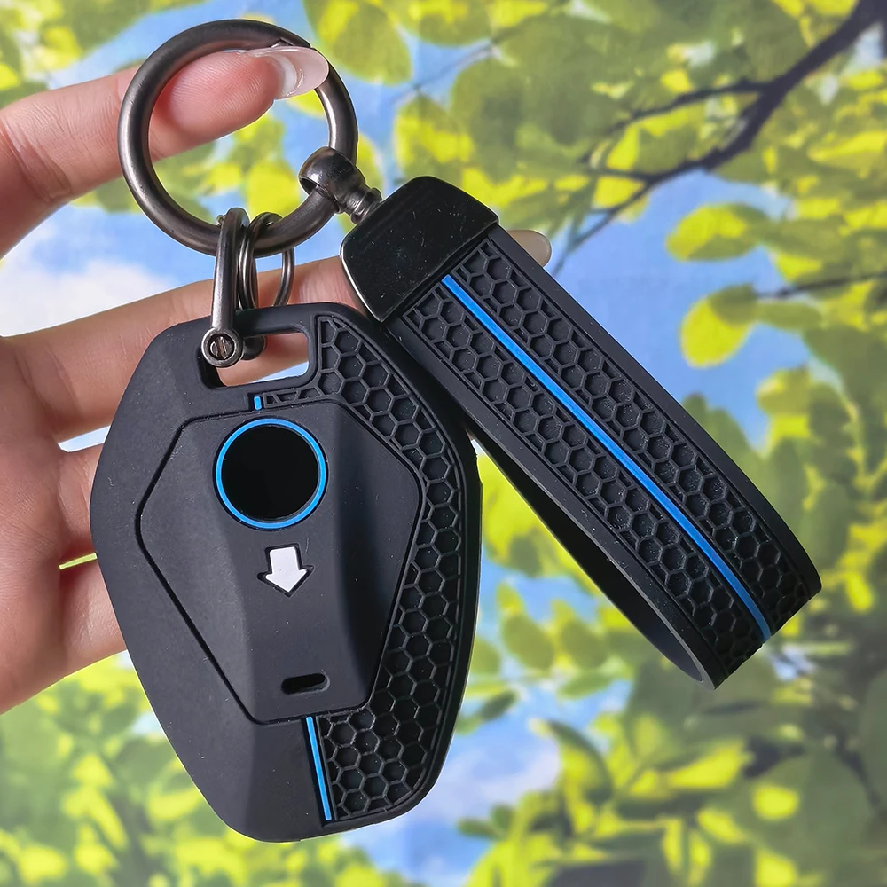Durable Honeycomb Pattern Silicone Remote Key Cover With Keychain For BMW R1300GS 2023 R1250GS Adventure Motorbike Key Protector