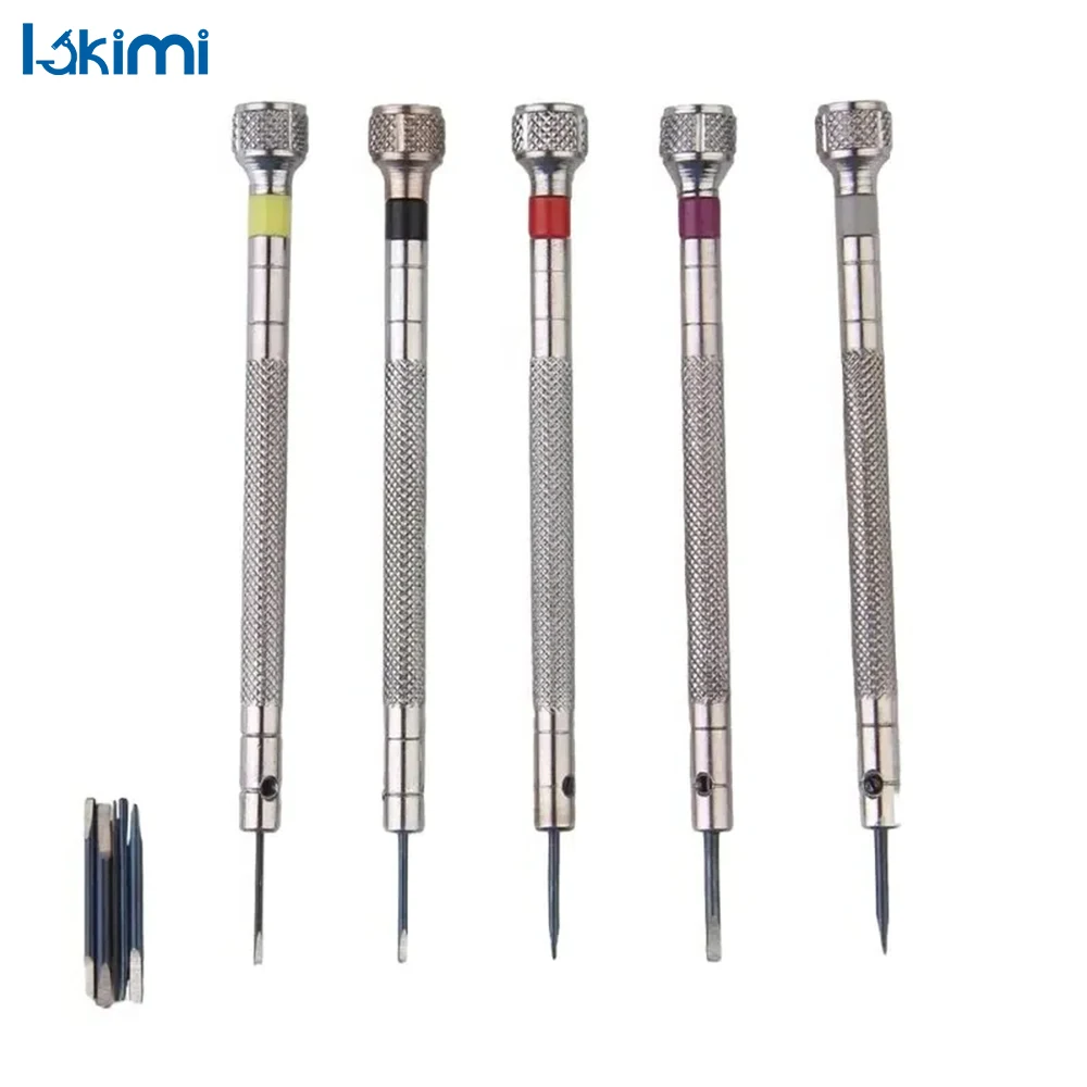 

5pcs Steel Screwdriver Set - Portable Mini Band Removal Tools with Link Pins, 0.8-1.6mm Watchmaker Repair Kit LK-AA35