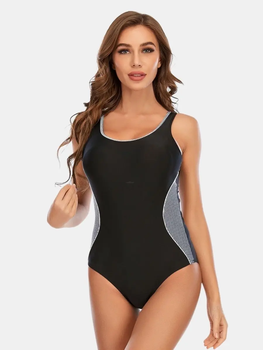 

Open Back Colorblock Bathing Suit Professional Training Swimwear Athletic One-piece Women Sports Swimsuit