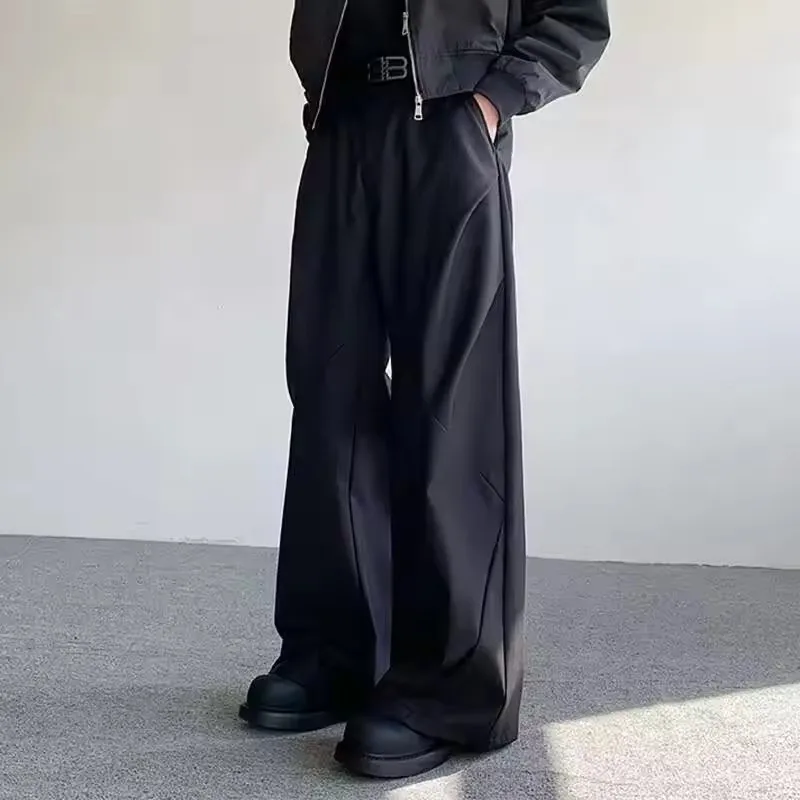 Male Pants Split Pleated Diamond Shaped Loose Casual Suit Trousers Wide Leg Threedimensional Men's Wear Winter New