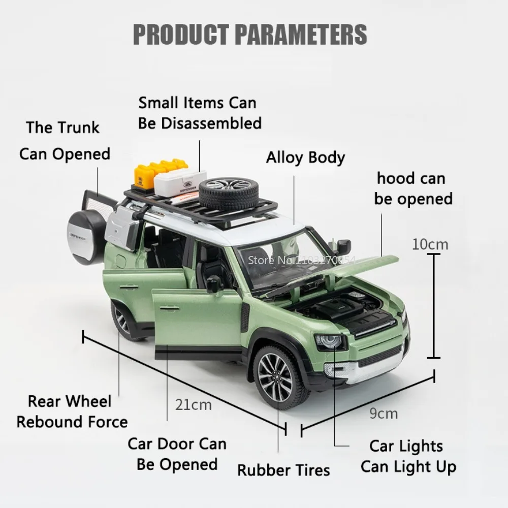 1/24 Land Rover Verteidiger Modell Spielzeug Auto Druckguss Legierung Outdoor-Version 6 Tür kann geöffnet werden Ton Licht zurückziehen Modelle Geschenke