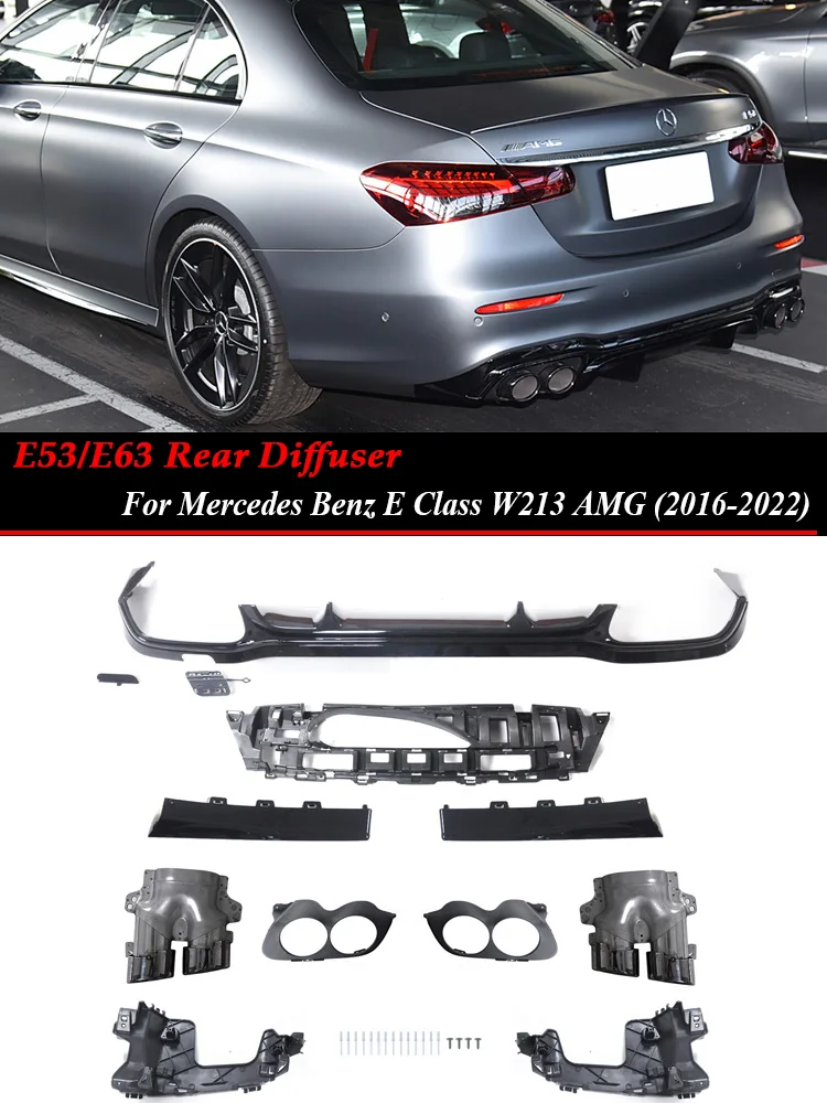 Rear Bumper Diffuser with Exhaust Tips Black Sliver For Mercedes Benz E Class W213 E53 E63 Body Kits AMG Line 2016-2022