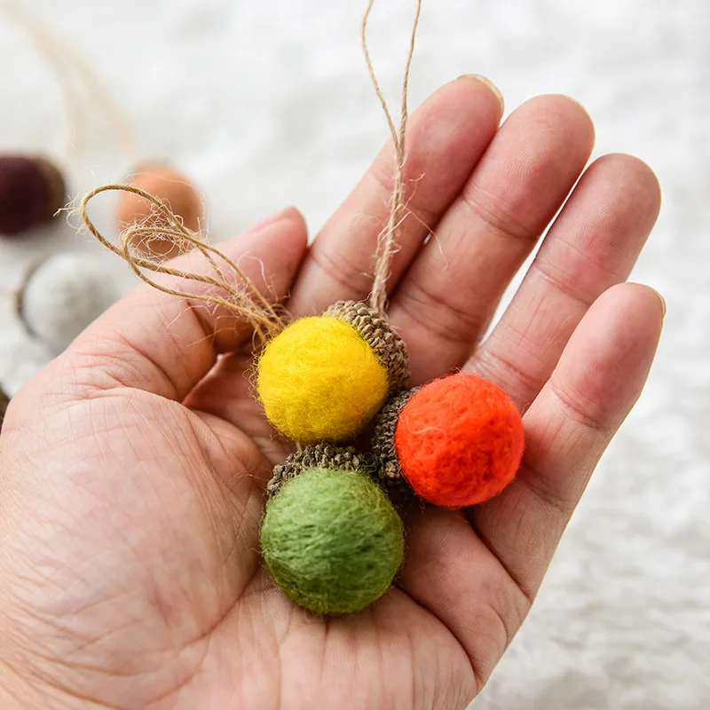 6PCS Christmas Ball Ornaments Colorful Round Wool Felt pom poms DIY Xmas Tree Hanging Pendant Material Crafts Christmas Decor