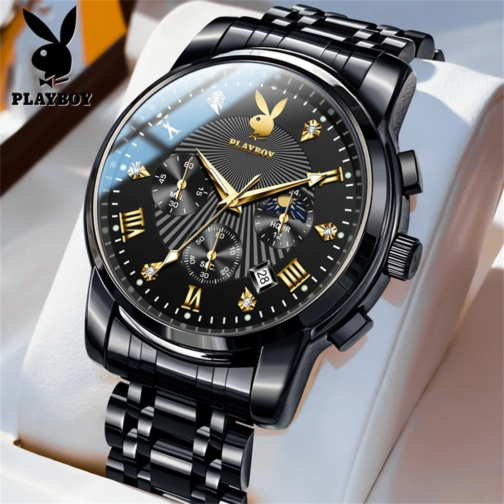 PLAYBOY 3066 Classic Men Quartz Watch Multifunctional Dial Calendar Window Timekeeping Luminous Function Waterproof Watch