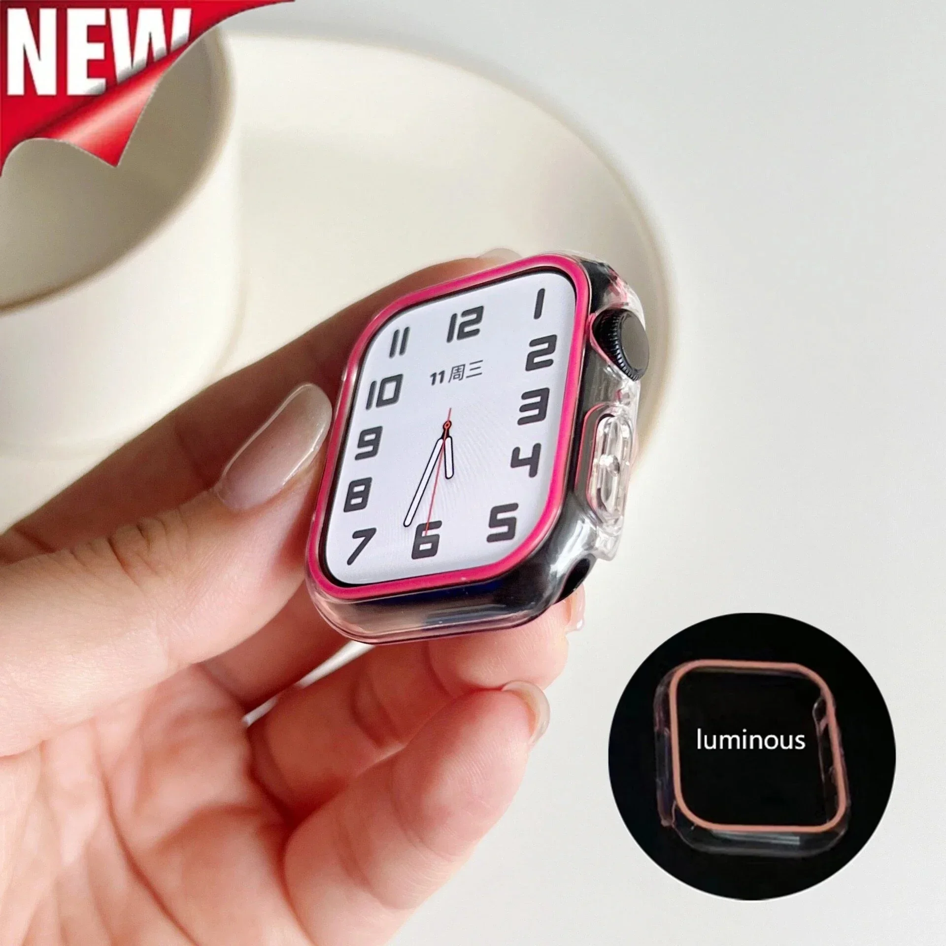 

Luminous Cover for Apple Watch Case Ultra 49mm 45 44 41 40 Hard PC Bumper Protective Frame iWatch 9 8 7 6 5 SE Accessorie Shell