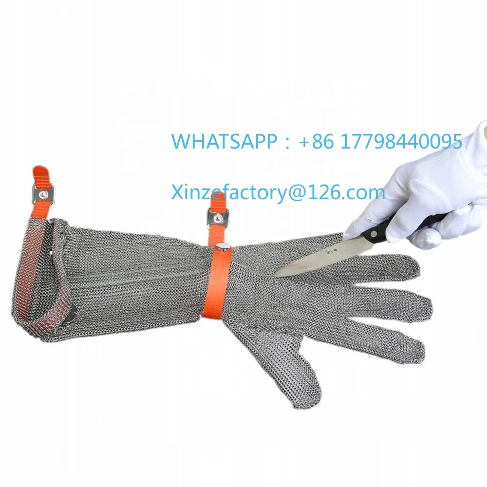 تخصيص 316L شبكة معدنية سلسلة مكافحة قطع قفازات أمان البناء الصناعية مع الكفة الطويلة 19 سنتيمتر الفولاذ المقاوم للصدأ