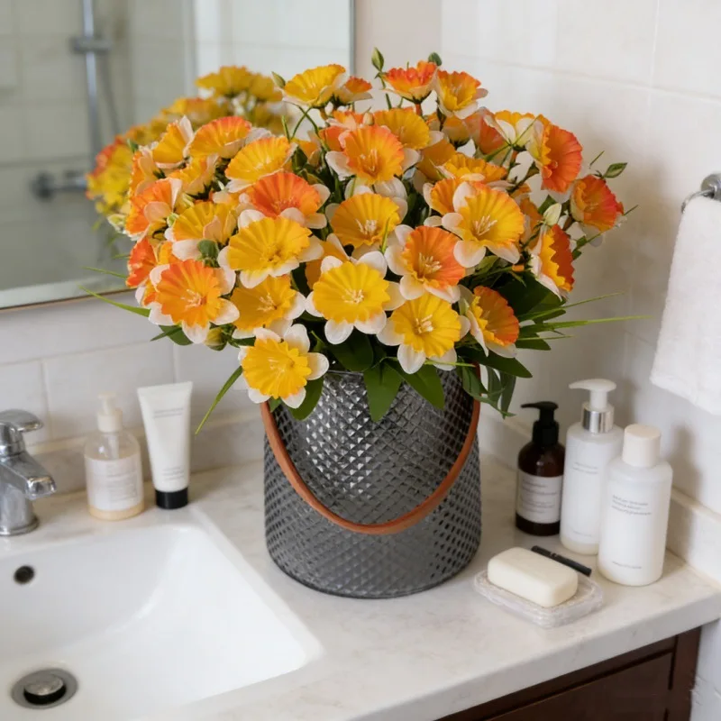 Realistic Silk Narcissus Flower Bush Artificial Plants For Wedding Home Decor Indoor Outdoor Table Arrangement