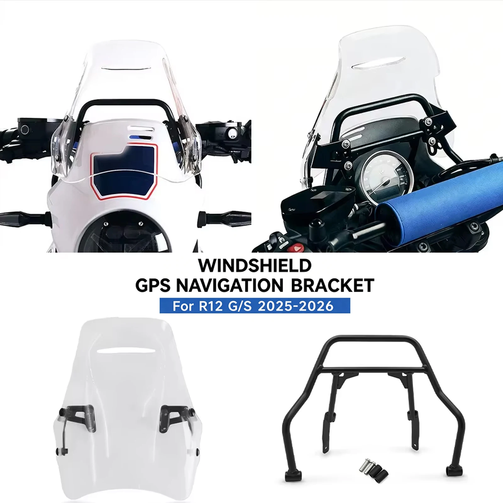 For R12 G/S R12GS R12 GS 2025 2026 Wind Deflector Screen Fairing Expanded Windscreen Windshield GPS Support Navigation Bracket