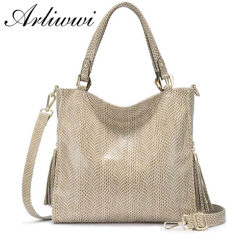 Arliwwi PU Shiny Serpentine Shoulder Bags Luxury Handbag Fashion Embossed Large Capacity P089