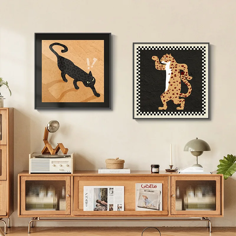

Medieval style fun cartoon animal decoration sofa background wall retro high-end canvas painting