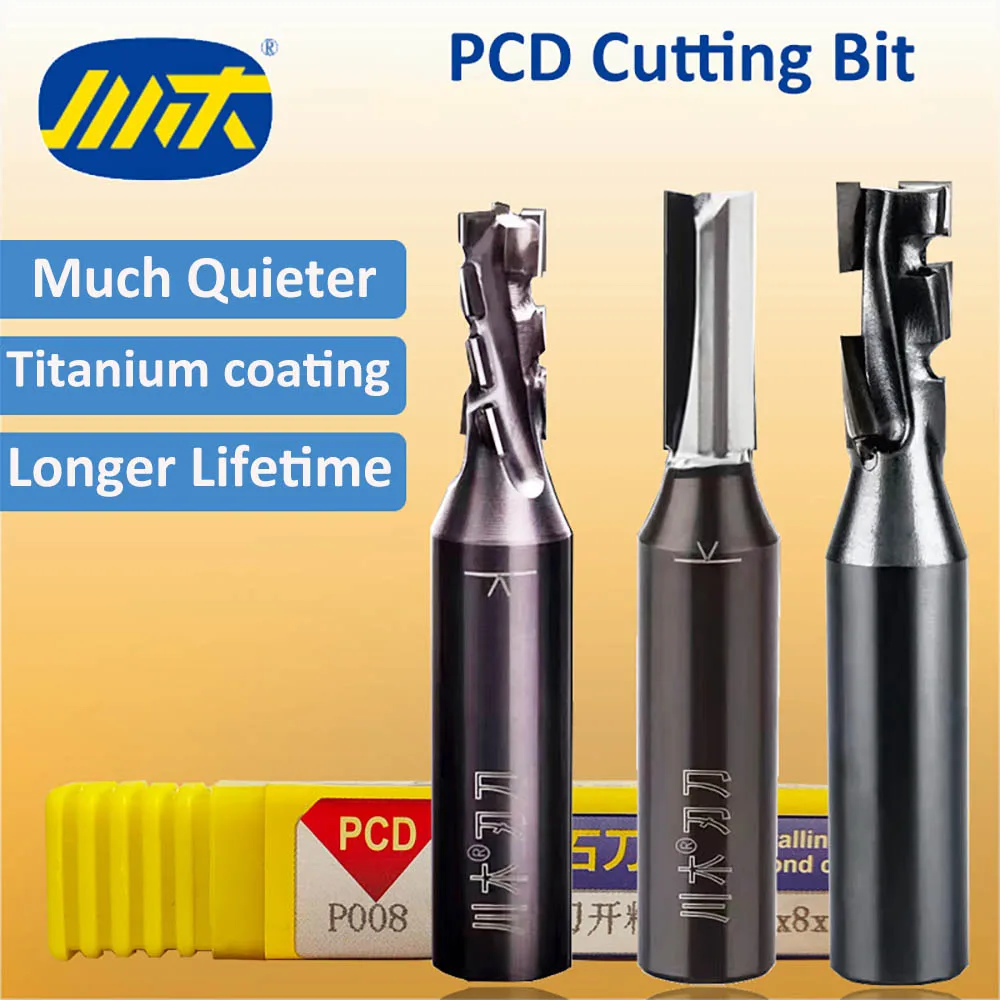Chuanmu PCD Cutting Bit Spiral End Mill Double-edged Straight Bit CNC Slot Router Bit Diamond Woodworking No Burr Milling Tool
