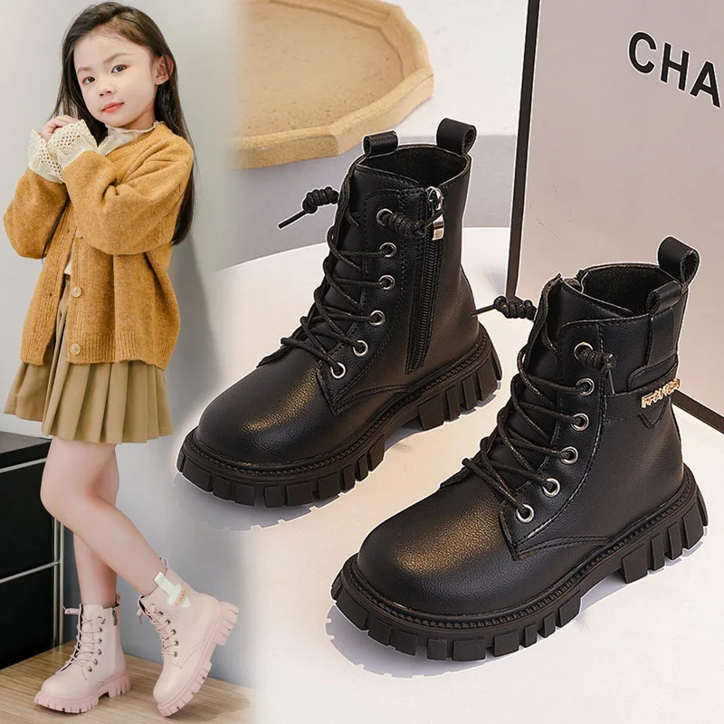 Modische Stiefel für Mädchen, 2025, Herbst/Winter, neue Ankunft, einzelner Stiefel, Prinzessinnen-Lederschuhe, weicher Boden, schwarze Schuhe